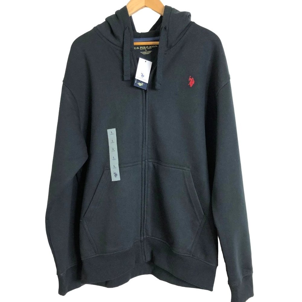 NWT U.S. Polo Assn. Men's Long Sleeve Zip Front Hoody Black Size:L